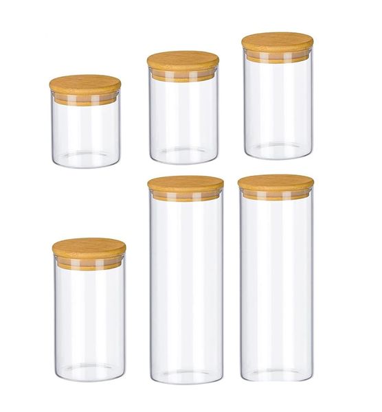 Glass Food Storage Jar Storage Containers with Bamboo Lid - 6 Pack