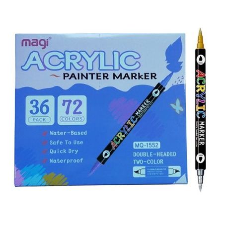 36 Set 72 Colour Dual Brush Tip Acrylic Paint Marker Pens Art Star Pro Image