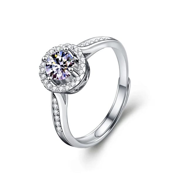 Silver Engagement Rings for Women, Silver Halo Ring Adjustable Rings