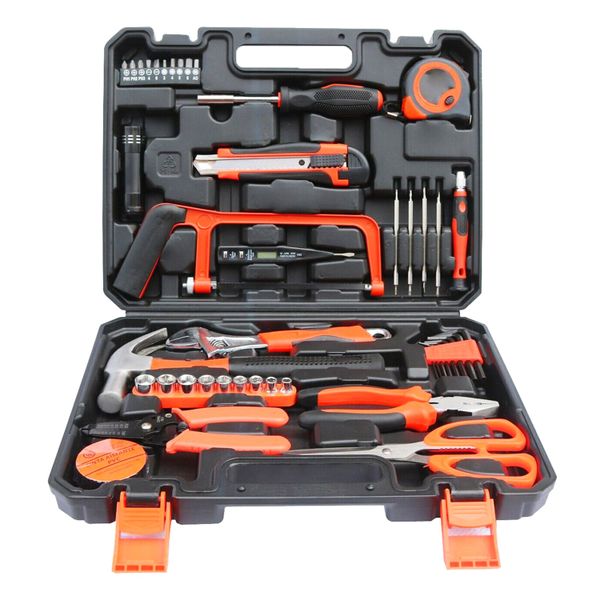Hand Repair Tool Basic Household Hardware Tool Set with Wrench &amp; Hammer - 45 Piece