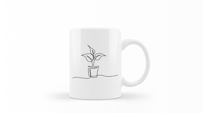Designer Line Art Coffee Mug - Abstract Plant 6
