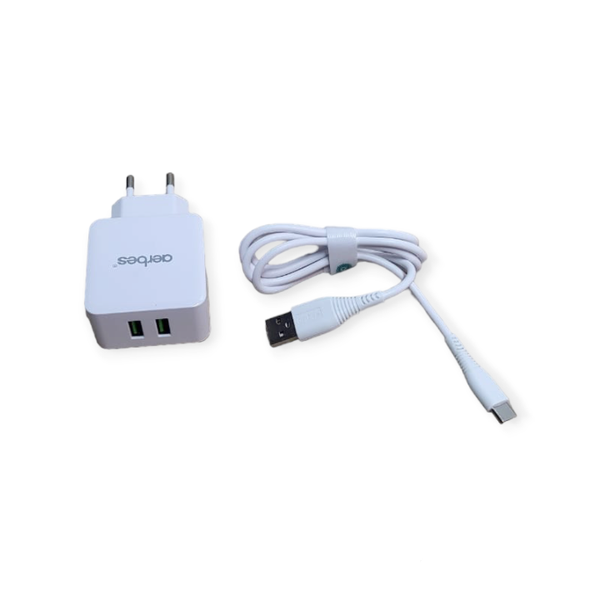 Aerbes AB-S614T Dual USB Port 3.1A Fast Charging Adapter Plus Type C Cable