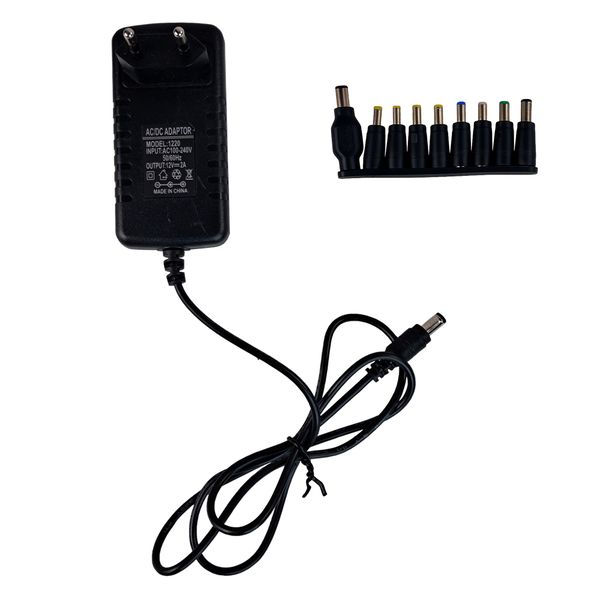 12V 2A Power Adapter with 8 Interchangeable DC Plug Tips