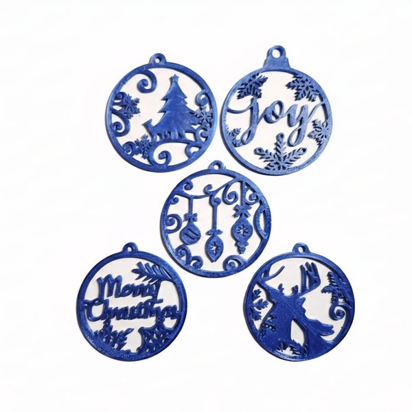 Christmas Tree Decorations - Silver &amp; Blue 3D Printed Ornaments