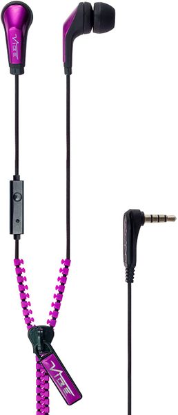 VIBE Slick Zip Cable In Ear Sterio Headphones with Mic - Purple