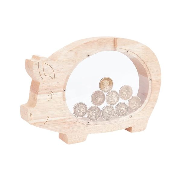 Wooden Clear Piggy Money Storage Jar