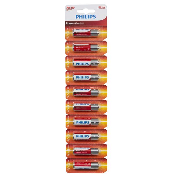 Philips - Power Alkaline AA Batteries 10-Single Blister with Tear Card