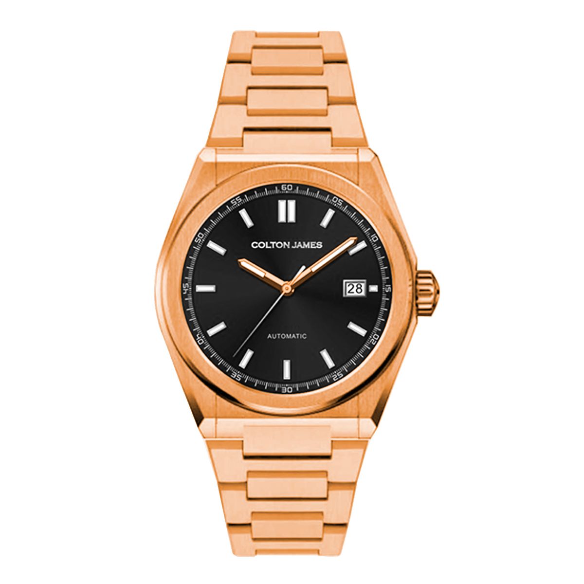 Colton James Maverick Mens Wristwatch - Rose Gold & Black Automatic ...