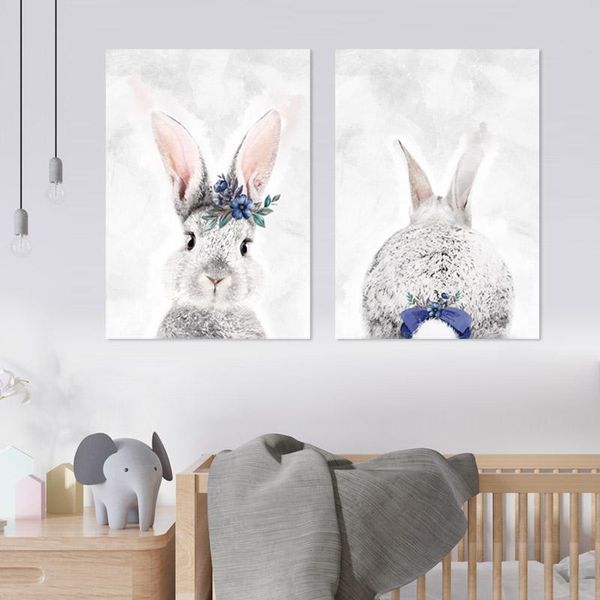 Grey &amp; Purple Bunny - A2 - Canvases - 3.5cm -Set Of 2