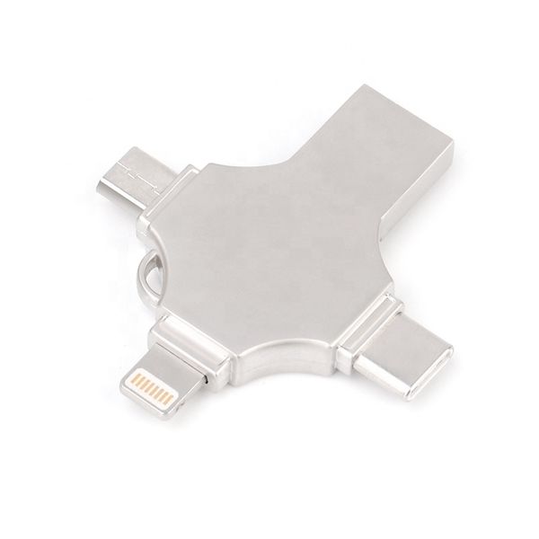 64GB flash drive 4-in-1: C-type+iOS(lightning connector)+micro-USB+USB port