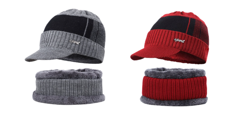 Lunae - 2 X Red And Grey Winter Skully Beanie Ca image
