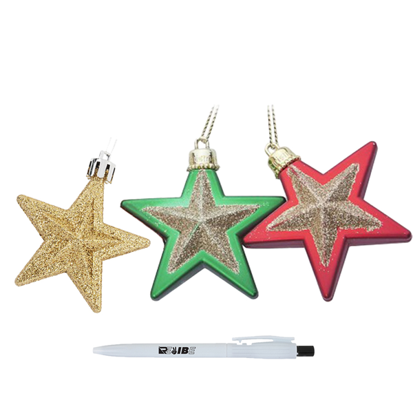 3Pack Assorted Christmas Tree Hearts And Stars Ornaments With ReVibe Pen