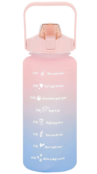 Large Motivational Water Bottle Time Markers and Straw BPA-Free - 2 Litre