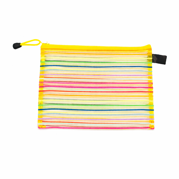 Colourful Mesh Pencil Case - Yellow Trim