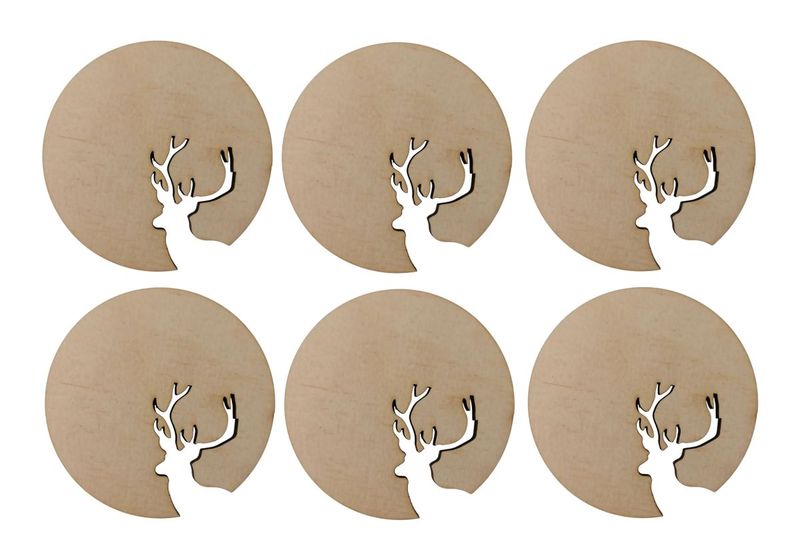 Wooden Deer Cutout Cup Coasters - Set of 6