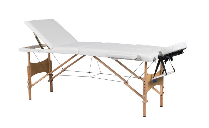 Hazlo Premium Portable Massage Table Bed - 3 Section (Wooden) - White