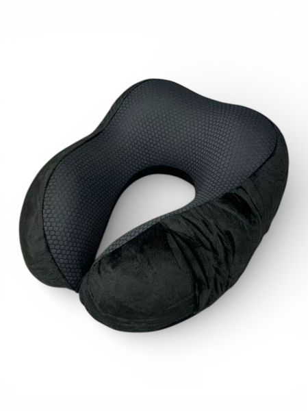Memory Foam Neck Pillow with Adjustable Straps, Side Pocket &amp; Velvet