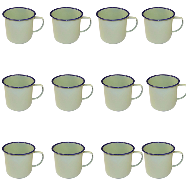Coffee Enamel Mug 8cm - 12 Pack (Green and Cream)