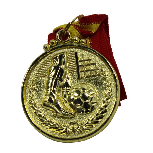 Medal - Soccer Alloy Metal Medal with Ribbon - 50mm Diameter - Gold