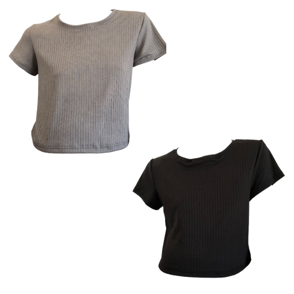 Maternity 2-Pack Short Sleeve Ribbed DTY Crop Tops - Green and Grey