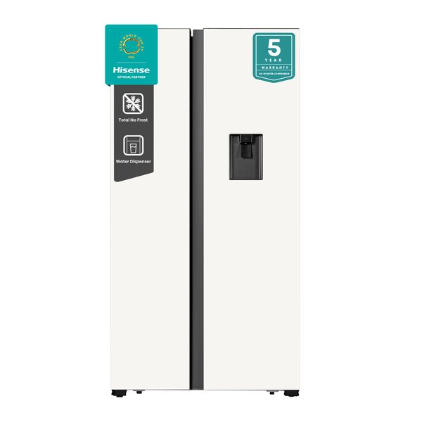 Hisense 508L No Frost Side by Side Fridge with Water Dispenser -White Glass