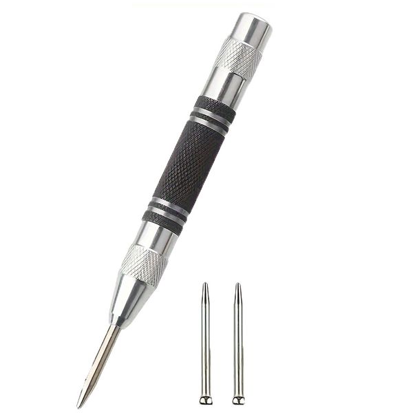 Automatic Center Punch Heavy Duty Steel with 2 Extra Bits