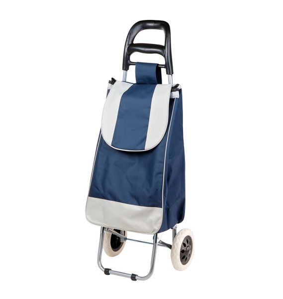 Blue Striped Shopping Trolley Bag On Wheels - 30 Kg