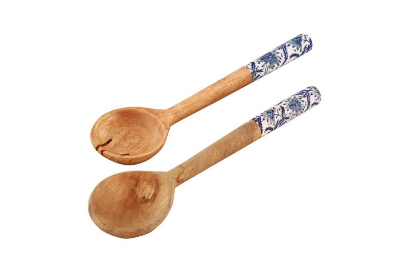 Wooden Salad Server Set with Enamel Painted Handle