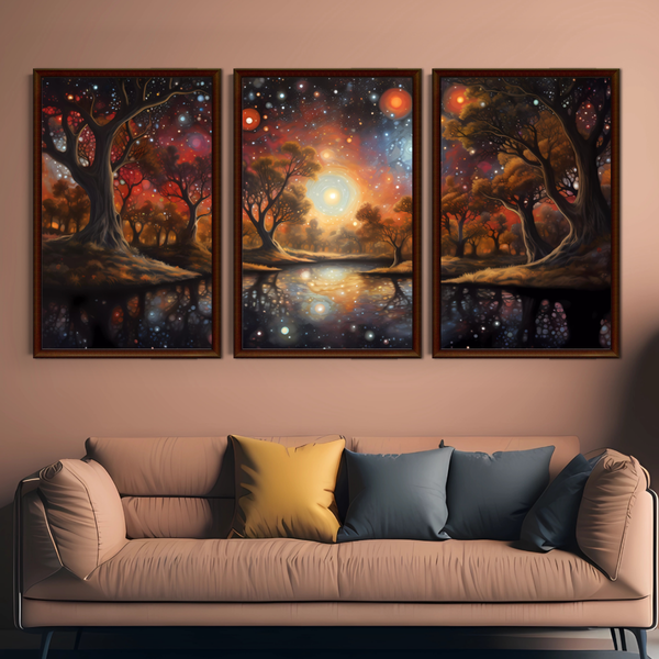 Set of 3 Celestial Night Sky Wall Art Decor Print - A3 Size (Unframed)