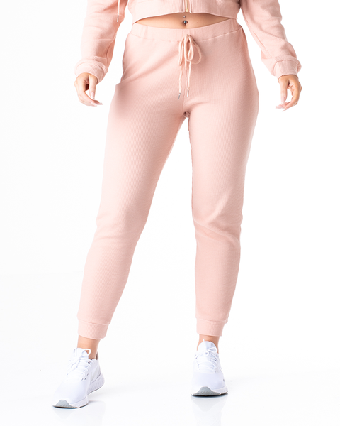 Knitted Waffled Loungewear Trousers -Blush -Comfort,Trackpants,Flexible Fit