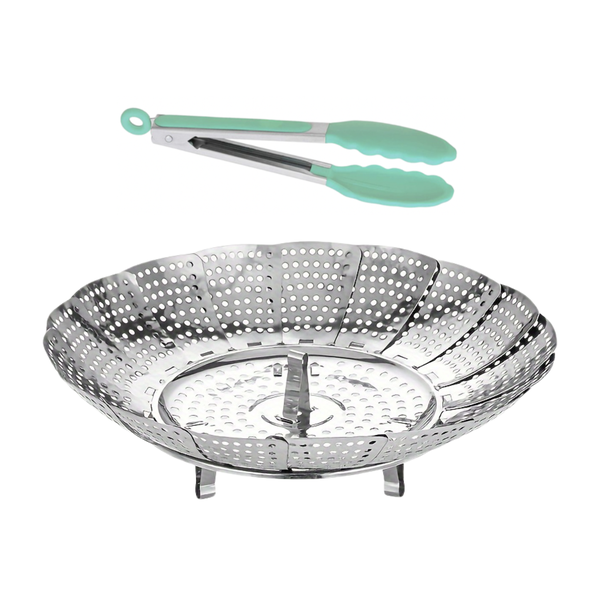 Stainless Steel Steamer Basket with Silicone Tongs - 23cm