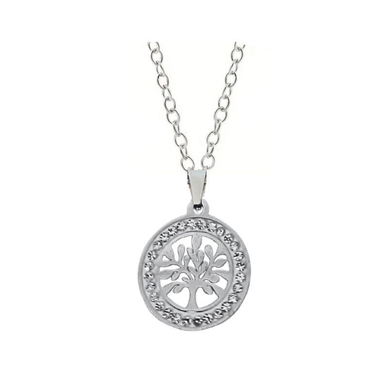 Women Silver Stainless steel Zirconia Tree of Life Pendant Necklace ...