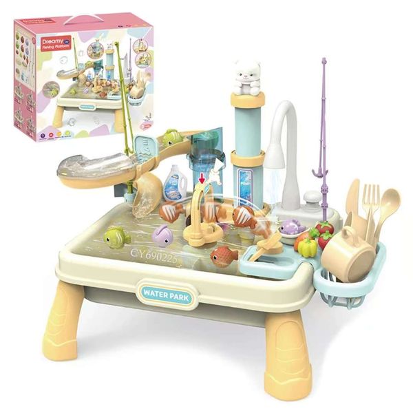Kids Water Park Activity Table with Fishing Game Sink and Accessories