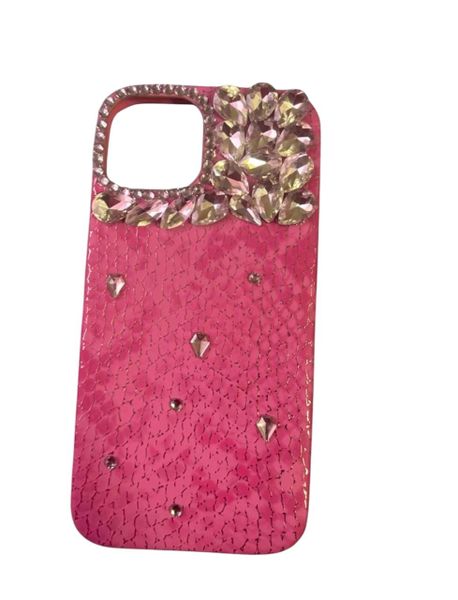 Fashionable Rhinestone Pink Cover Compatible with Iphone 14,15,16 Pro Max