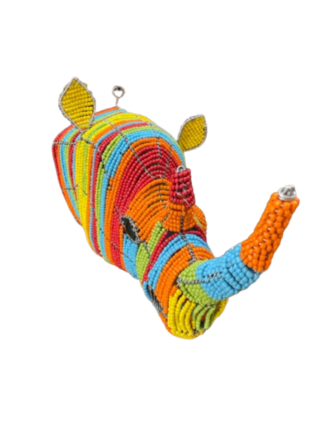 Bead and Wire Multi-Colour Rhino Head - Wall Decor Art Handmade - Medium