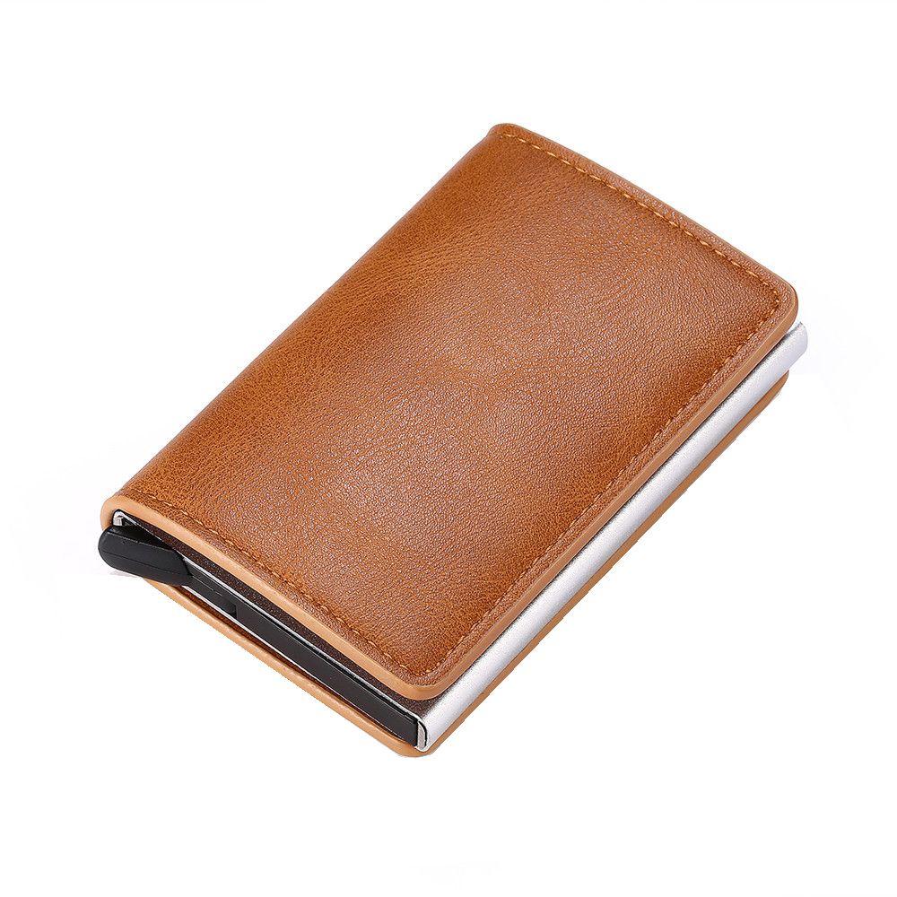 PU Leather Aluminium RFID Credit Card Holder Case-Brown