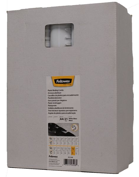 Fellowes White 8mm A4 40 Sheet Plastic Binding Combs Pack of 100