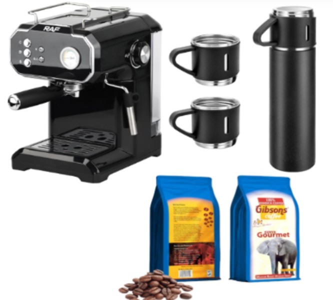 Espresso Coffee Machine With Vacuum Insulated Flask Set And Coffe Beans