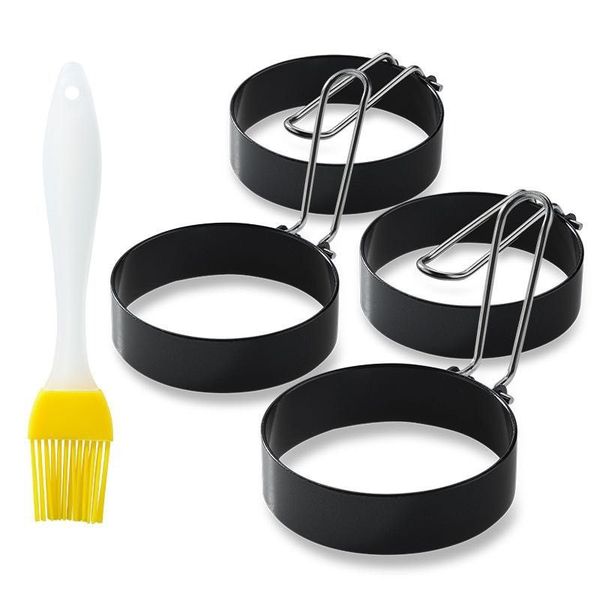 Non-Stick Stainless Steel Frying Egg Ring Pastry Mould with Brush-4Pcs