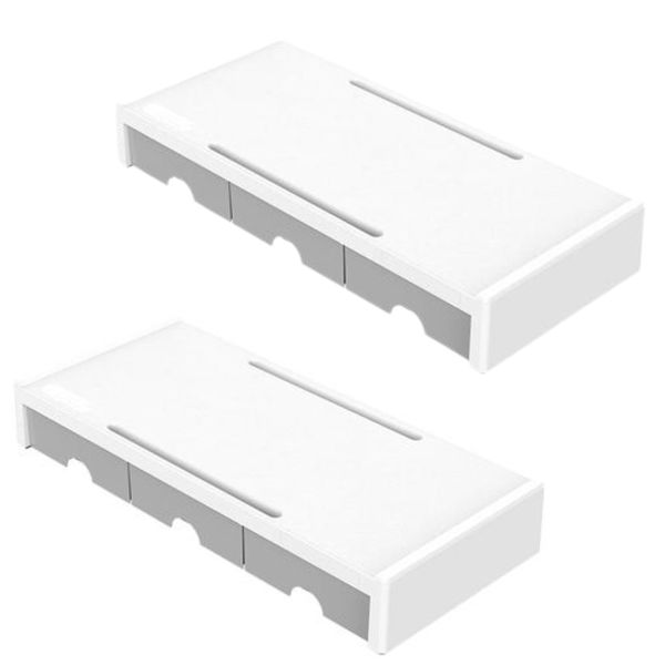 Orico - 3 Drawer Monitor Stand Riser (White/Grey) - 2 Pack