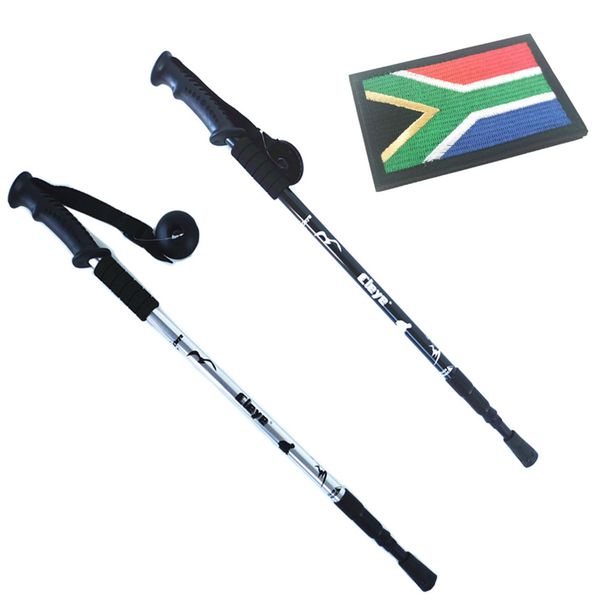 2 x Hiking Stick Trekking Pole Ultra Light Aluminium Extendable + SA Patch