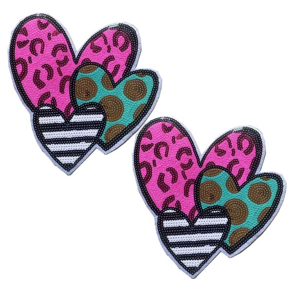 Craft Sequin Heart-Shaped Iron-On Patch For DIY Clothing Project 2pc -25cm