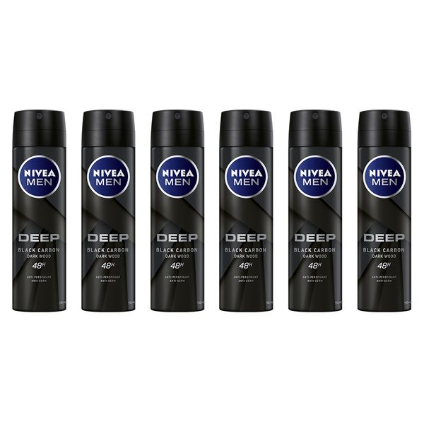 NIVEA MEN DEEP Anti-perspirant Deo Spray with Active Charcoal, 6x150ml