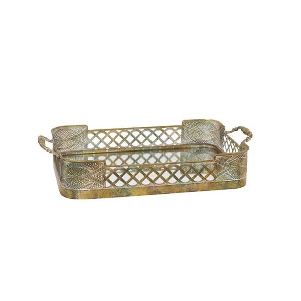 Rectangular Gold Handled Mirror Tray