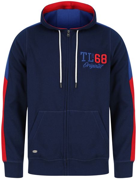 Tokyo Laundry - Men's Asmodeus Brushback Fleece Zip Through Hoodie with Contrast Sleeve Panels in Medieval Blue (Parallel Import)