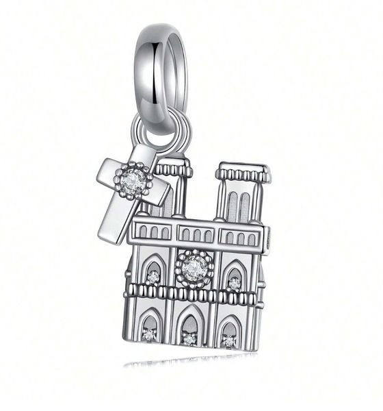 925 Sterling Silver Slider Charm - Cathedral &amp; Cross
