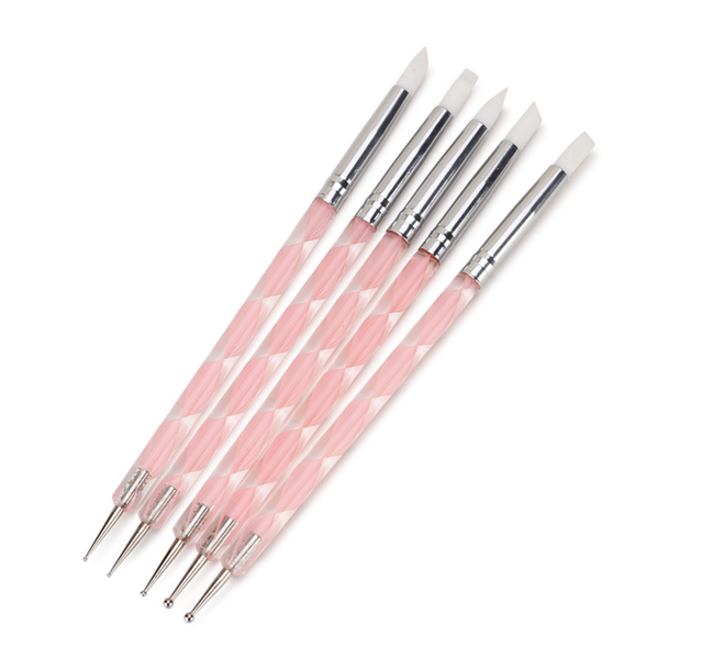 5 Piece Double Sided Dotting Tools and Silicon Pusher Brush Set