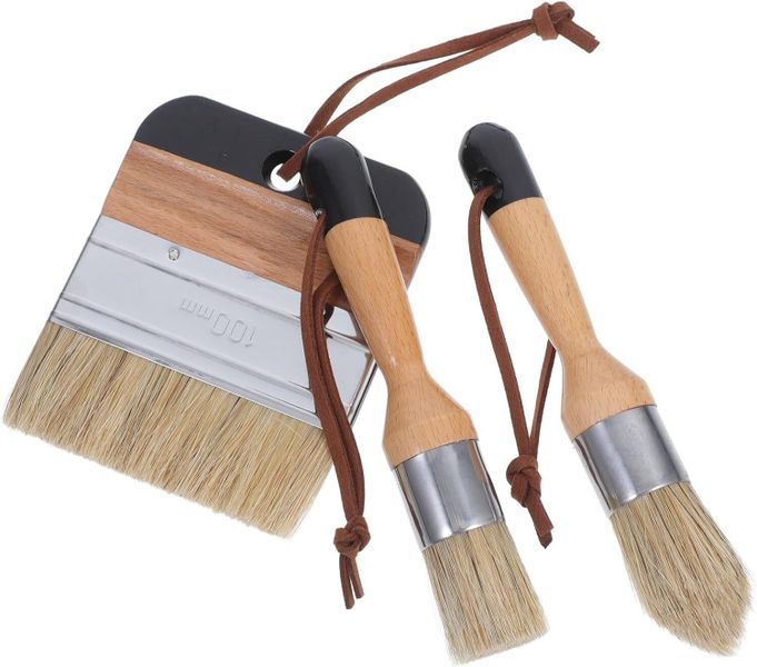 3pcs Black Boar Bristle Paint Brush Set with Wood Handles for Chalk