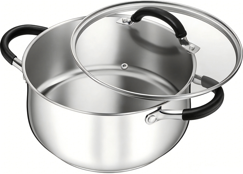 P&amp;P CHEF Stainless Steel Stock Pot, 5 Qt Cooking Soup Pot with Visible Lid
