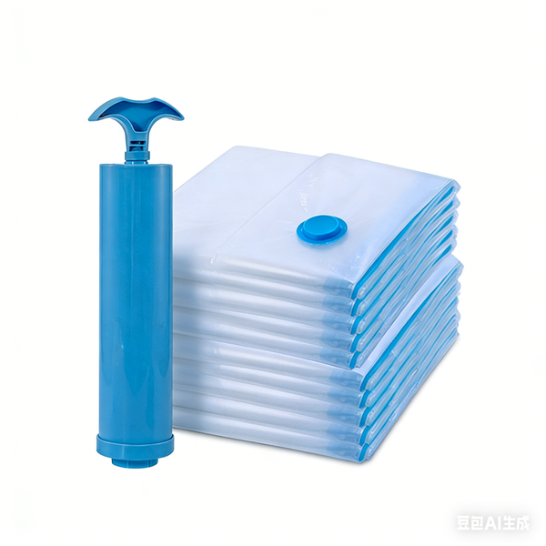 10 Pieces Reusable Vacuum Storage Seal Bags with Hand Pump - Blue